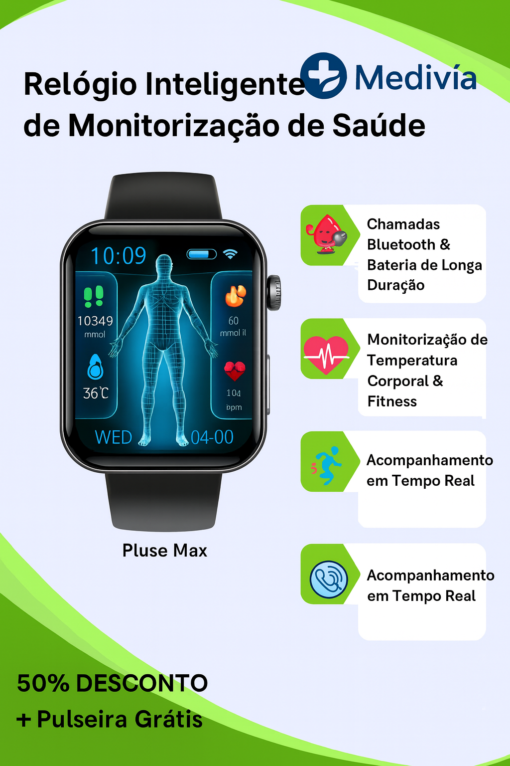KIT PROMOCIONAL: Medidor de Glicose Não Invasivo + Relógio Inteligente